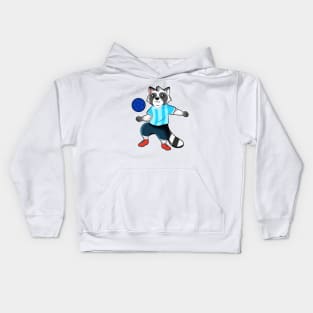 Cartoon raccoon playing soccer Kids Hoodie